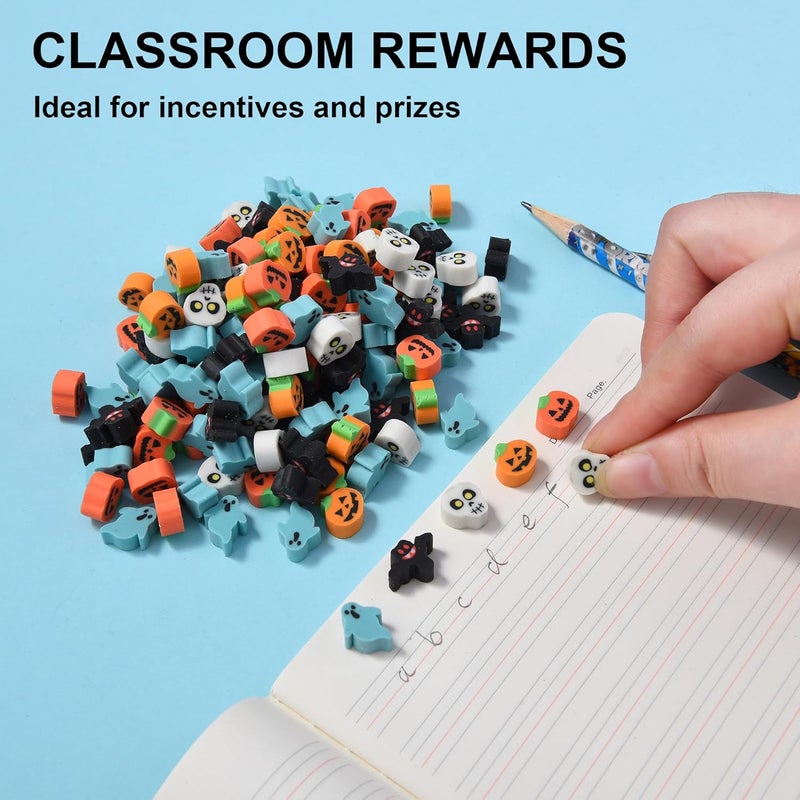 DOMG 300Pcs Mini Halloween Erasers for Kids, Cute Mini Pumpkin Ghost Bat Erasers Bulk for Halloween Classroom Party Favors Goody Bag Filler Gifts - Image 5